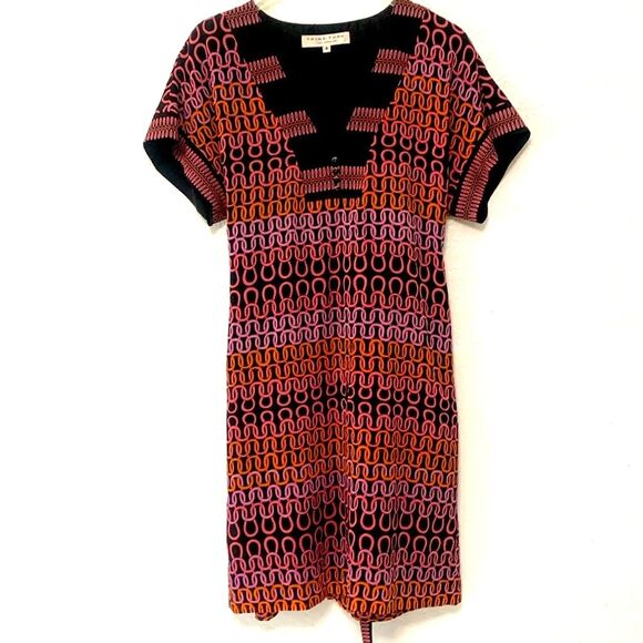 Trina Turk Dress Sz 8 100% Silk Chain link Pattern Art Deco Office Casual - Picture 5 of 5